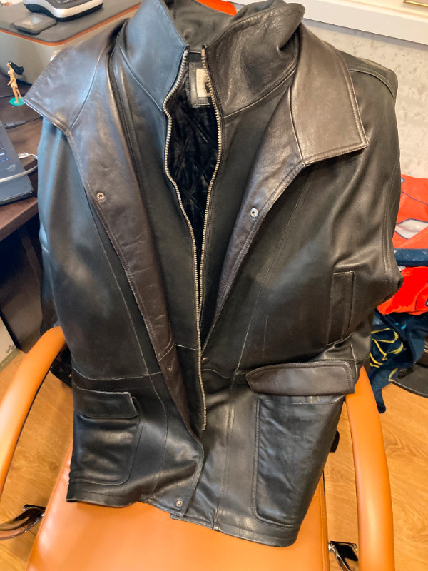 Manteau de cuir noir doublé pour homme (long) XL / XXL dans Hommes  à Longueuil/Rive Sud