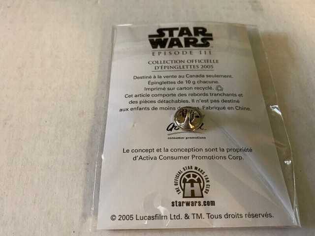 2005 STAR WARS EPISODE III LAPEL PIN (QUEBEC-FRENCH) C-3PO MIP. dans Art et objets de collection  à Longueuil/Rive Sud - Image 2