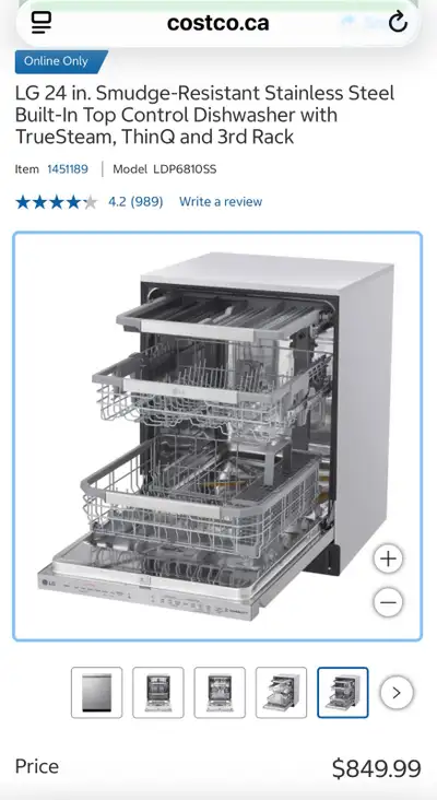 Dishwasher LG 24 in.  Model LDP6810SS  Stainless Steel, View more