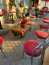 GRAIN DOLLY/CART TABLE  ....WOOD & CAST IRON ...VERY NICE TABLE