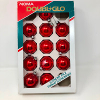 Noma Doubl Glo Vintage Christmas Red Glass Ornaments Set of 12