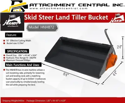 Handy 78" Power Rake Hydra Bucket Skid Steer Attachment, View more