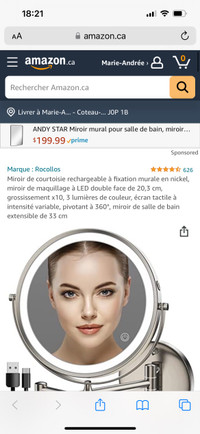 Miroir rechargeable grossissant 