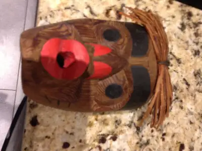 Indigenous Artist Stephen Bruce carved wood mask for sale, View more