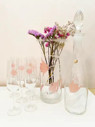 Vintage 1980s Bohemia Crystal-Frosted Flower Vase/Decan, View more