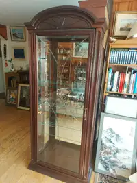 Gorgeous vintage wooden display with interior light cabinet comb