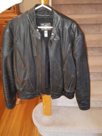 Black Leather Men's Motorcycle Lined Jacket Size XL