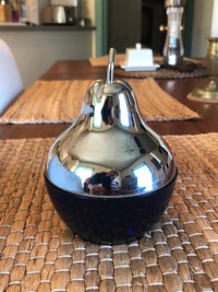 Vintage Cobalt Blue Bowl With Pear Shaped Metal Lid