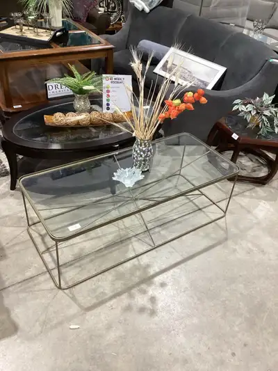 Muted Gold Glass and Metal Coffee Table, View more