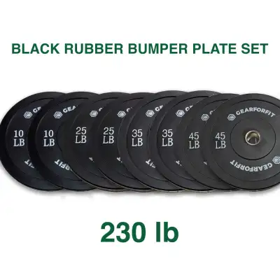 Set of 230lb Plates - Pair of 10s, 25s, 35s, and 45lb Black Rubber Bumper Plates (Save $45) Designed...