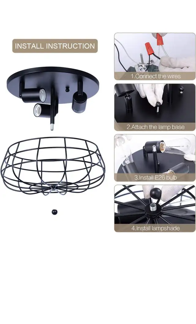 Industrial 3-Light Rustic Semi Flush Mount Ceiling Light, in Indoor Lighting & Fans in Mississauga / Peel Region - Image 8