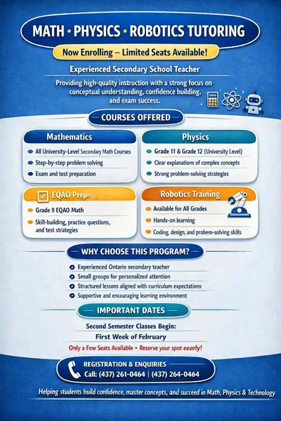 Math • Physics • Robotics Tutor | Ontario • IB • AP • EQAO, View more