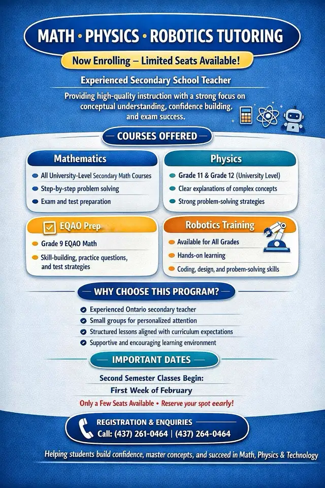 Math • Physics • Robotics Tutor | Ontario • IB • AP • EQAO