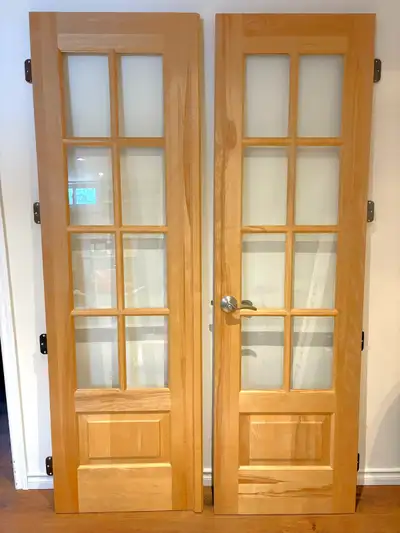Maple indoor French doors with glass inserts, View more