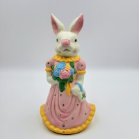Bunny Figurine Easter Rabbit Girl Female Flowers Dress Read