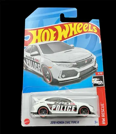 Hotwheels hw rescue 2018 Honda civic type R police car 4/10 in series 215/250 overall New unopened p...