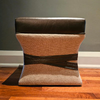 Linen and Leather Ottoman