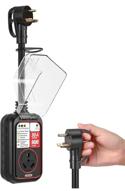 HOZZX RV Surge Protector 30 Amp for RV Camper, 9600 Joules, RV Waterproof Circuit Analyzer Surge Gua...