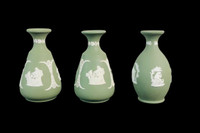 Wedgwood Vintage English Sage Green Jasperware Bud Vases