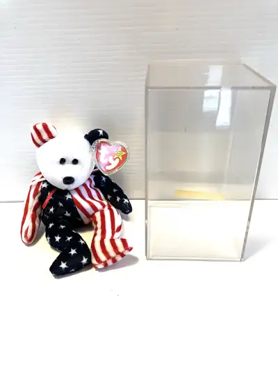 Beanie Babies "SPANGLE" Bear White Face  USA Flag Retired w/Tag
, View more