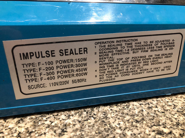 F-300 IMPULSE PLASTIC SEALER in Other Business & Industrial in City of Toronto - Image 4