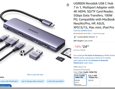 UGREEN Revodok USB C Hub 7 in 1, Multiport Adapter with 4K HDMI,, View more