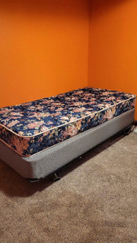 Twin/single bed frame, box spring and mattress 