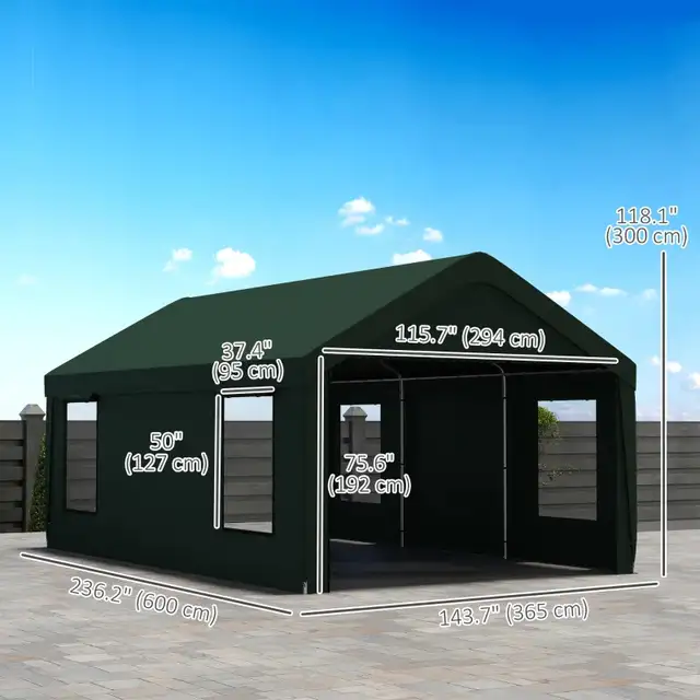 12’x’20’x9.8’, Carport w/2 Roll-Up Doors, 4 Windows, Dark Gree in Outdoor Tools & Storage in Markham / York Region - Image 4