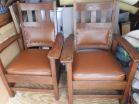 Antique arts and craft oak chairs (four of them) restored
