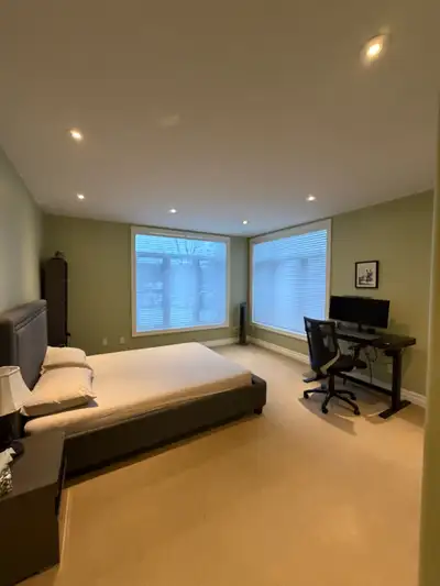 Furnished one bedroom with bed, side tables, study table and a large closet with organizer. Washroom...