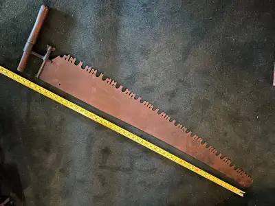 Antique one-man 4-foot crosscut saw, asking $130. with a very nice and unusual handle, for sale at L...