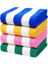 4 Packs Oversized Stripe Beach Towel with Towel Bands Set-75x40 