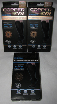 Copper Fit Easy On/Off Compression Socks Unisex Black 3Pair New