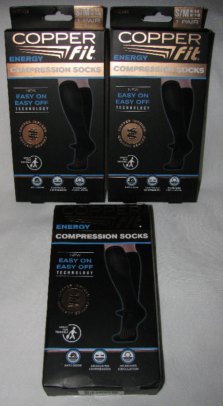 Copper Fit Easy On/Off Compression Socks Unisex Black 3Pair New in Other in Saint John