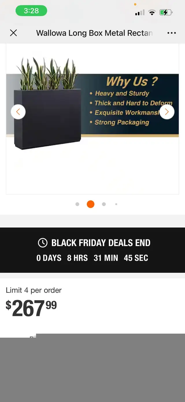 Long Box Metal Rectangular Planter in Black in Outdoor Décor in Markham / York Region - Image 9