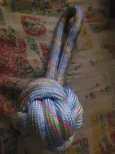 multicolor paracord monkey fist knot dog toy., View more