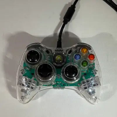 XBOX 360 AFTERGLOW CLEAR GREEN LIGHT WIRED CONTROLLER  FOR PARTS, View more