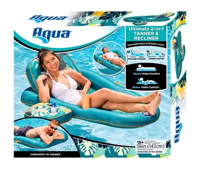 Brand New in Box! Relax in style with this Aqua 2-in-1 Tanner and Recliner Pool Float lounger! This...