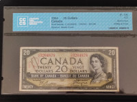 1954 DEVIL'S FACE $20 BANK of CANADA BANKNOTE  CCCS CERTIFICATE