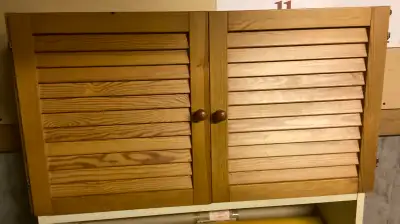 IKEA Pine Wood Cabinet with Louvered Doors, View more