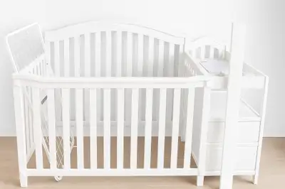  Berkley Crib & Changer – White, Convertible & Well-Kept, View more