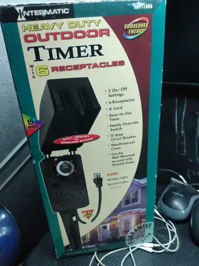 Heavy duty outdoor timer with 6 receptacles., View more