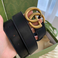 New Gucci Wide leather belt with Double G buckle
