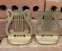 Vintage Brass Harp Lyre Bookends - Music Lovers / Musicians