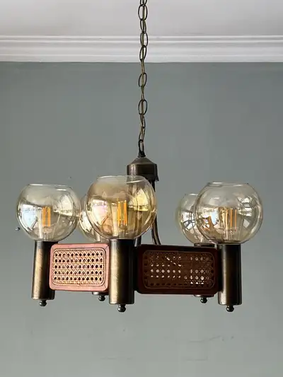 Vintage MCM Scandinavian modernist dining chandelier, View more