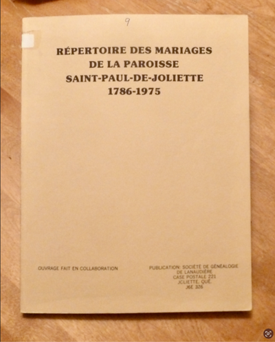 Répertoire des mariages de la paroisse Saint-Paul-de-Joliette, View more