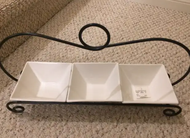 3 Ceramic Serving Dishes with Metal Rack - Brand New 20"x 6"628637314571551223