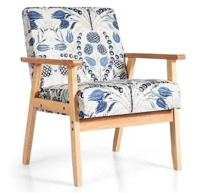 Modern Blue Floral Linen Accent Chair, View more