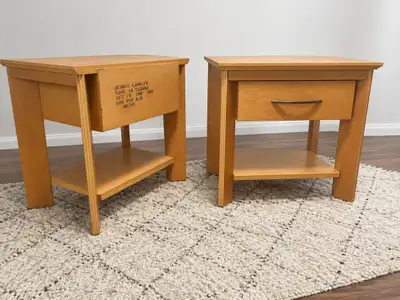Set of 2 Mid-Century Modern Solid Maple Nightstands, View more