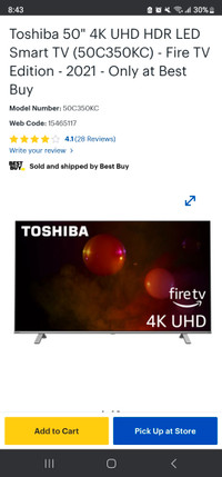 Toshiba 50" 4K UHD HDR LED Smart TV (50C350KC) - Fire TV Edition